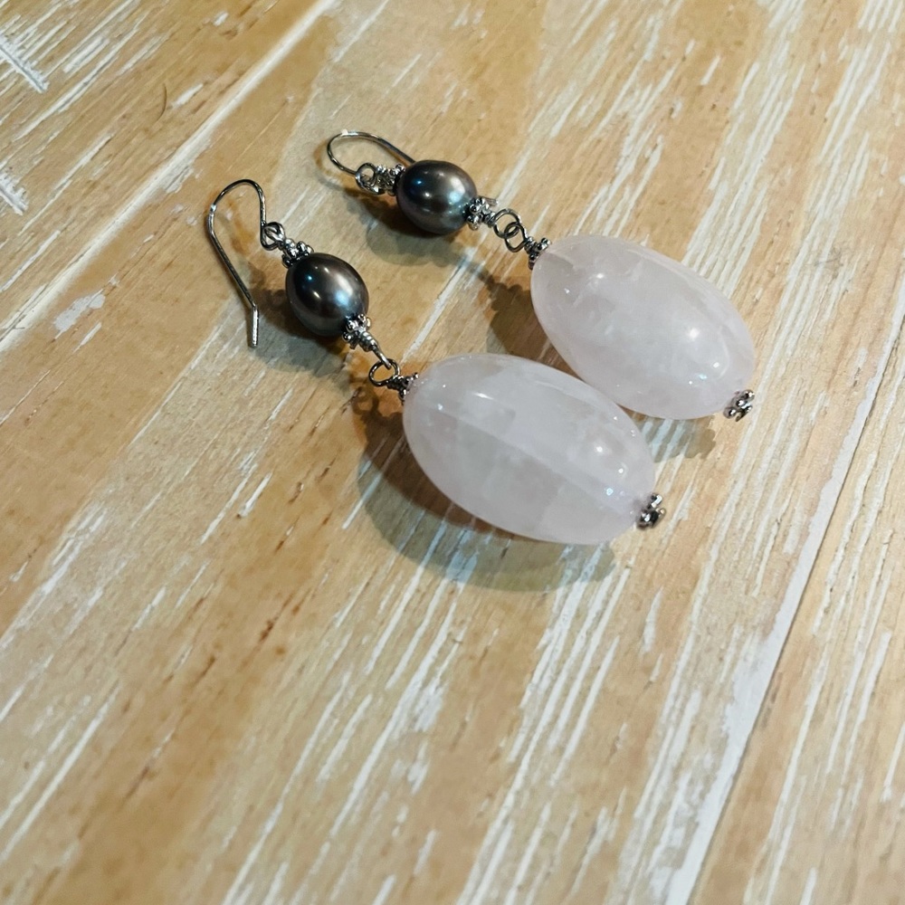 Fresh Water Pearl and Rose Quartz Earrings